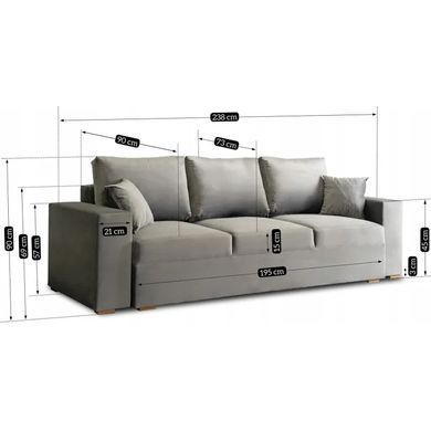 Диван 3-х местный бархатный MEBEL ELITE NICOLO Velvet 238 см Серый фотография