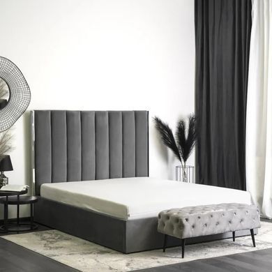 Кровать двуспальная бархатная MEBEL ELITE EMILIO Velvet 160x200 см Серый фотография