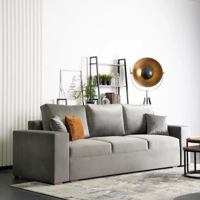 Диван 3-х местный бархатный MEBEL ELITE NICOLO Velvet 238 см Серый фотография