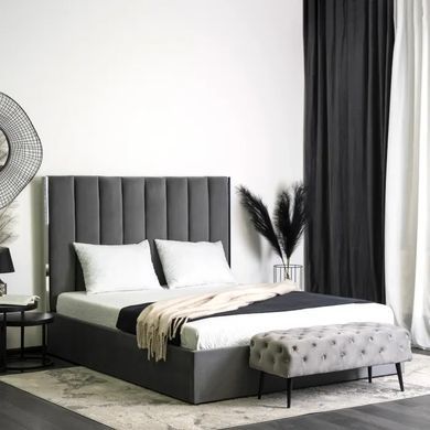 Кровать двуспальная бархатная MEBEL ELITE EMILIO Velvet 160x200 см Серый фотография