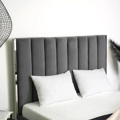 Кровать двуспальная бархатная MEBEL ELITE EMILIO Velvet 160x200 см Серый фотография