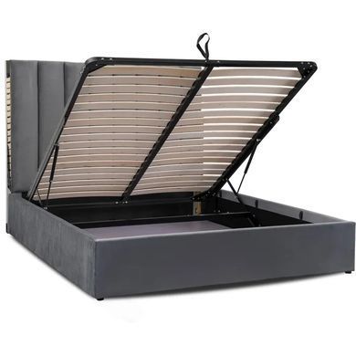 Кровать двуспальная бархатная MEBEL ELITE EMILIO Velvet 160x200 см Серый фотография