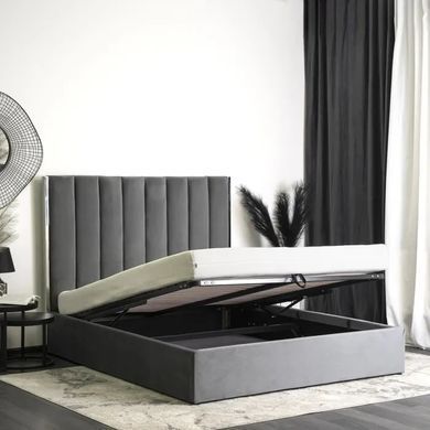 Кровать двуспальная бархатная MEBEL ELITE EMILIO Velvet 160x200 см Серый фотография