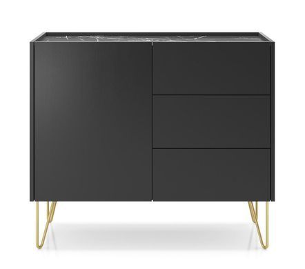 Комод Perfect Home Гармоны / Harmony 1-дверный с 3 ящиками и золотыми ножками KSZ97 Черный/черный мрамор роял фотография