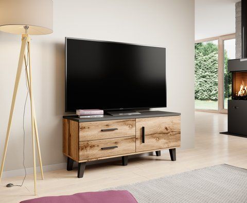 ТВ Тумба LOTTA 1D2S RTV Cama 120 Черный Мат / Дуб Вотан фотография