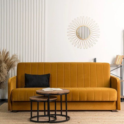 Диван розкладний MEBEL ELITE PORTO 198 см Гірчиця фотографія