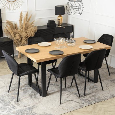 Комплект стіл MEBEL ELITE EDWIN 160(260)х90 см Дуб Золотий / Чорний +6 стільці IRYS Чорний фотография