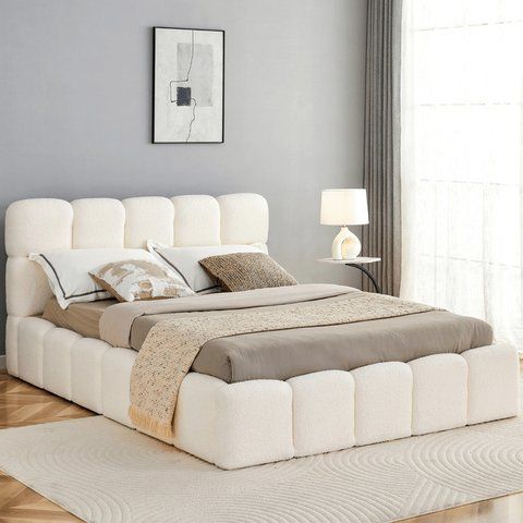 Ліжко двоспальне MEBEL ELITE MURACJA 140x200 см Кремовий Букле фотографія