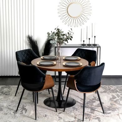 Стілець оксамитовий MEBEL ELITE DAKOTA Velvet чорний / горіховий фотографія