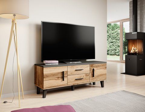 ТВ Тумба LOTTA 2D2S RTV Cama 140 Черный Мат / Дуб Вотан фотография
