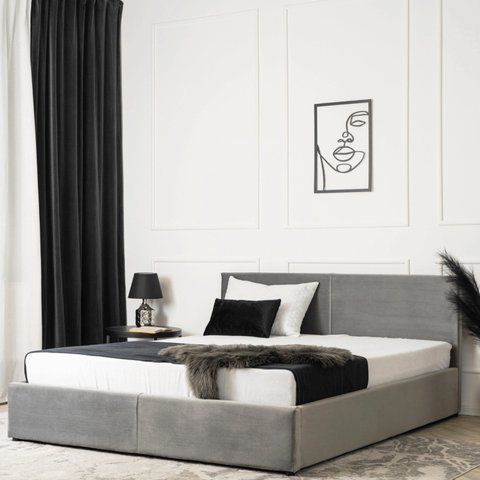 Кровать двуспальная бархатная MEBEL ELITE MONICA Velvet 160x200 Серый фотография