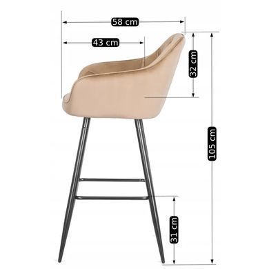 Барный стул бархатный MEBEL ELITE SALEM Velvet бежевый / черный фотография
