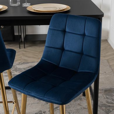 Барный стул бархатный MEBEL ELITE ARIEL Velvet Синий / Золотой фотография