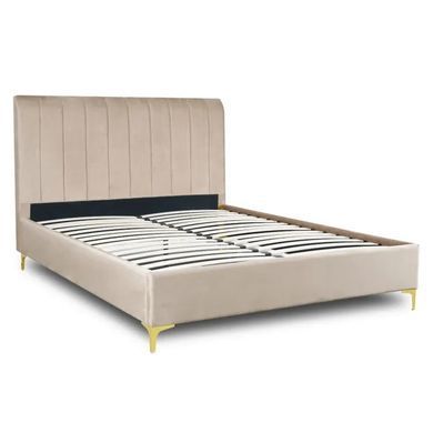 Ліжко двоспальне оксамитове MEBEL ELITE MARCELO Velvet 160x200 см Бежевий фотографія