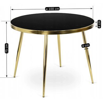Комплект стіл MEBEL ELITE TINGA 100х100 см Чорний/золото +4 стільці IRYS Velvet Рожевий/золото фотографія