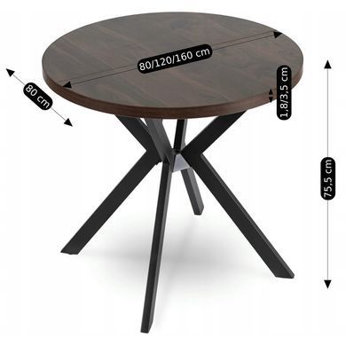 Стол раскладной круглый MEBEL ELITE DORIAN 80(160)х80 см Орех/Черный фотография
