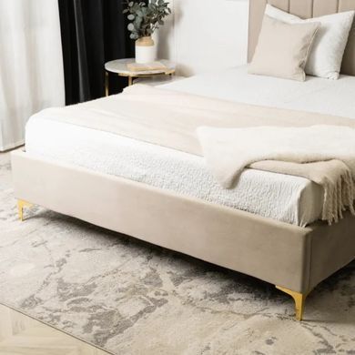 Ліжко двоспальне оксамитове MEBEL ELITE MARCELO Velvet 160x200 см Бежевий фотографія