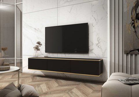 Тумба під телевізор навісна Perfect Home Оро / Oro 3-дверна RTV175 Чорний фотографія
