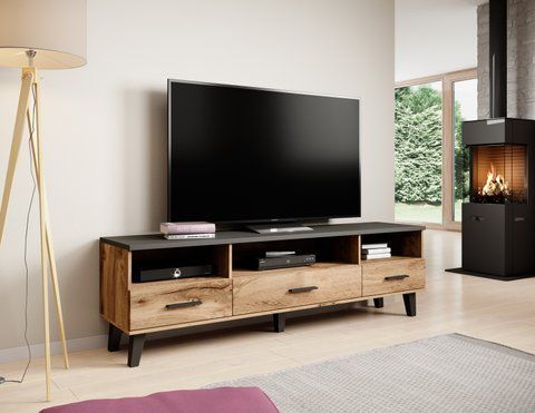 ТВ Тумба LOTTA 3S3K RTV Cama 180 Черный Мат / Дуб Вотан фотография