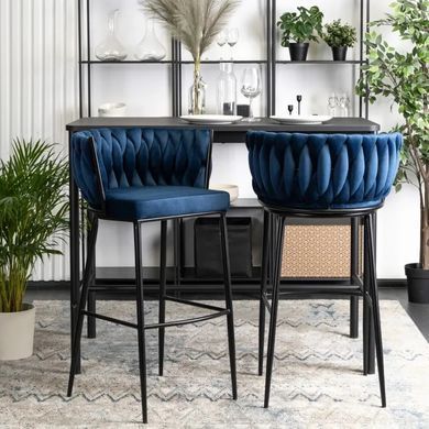 Барный стул бархатный MEBEL ELITE FLORES Velvet темно-синий/черный фотография