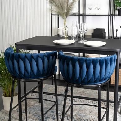 Барный стул бархатный MEBEL ELITE FLORES Velvet темно-синий/черный фотография