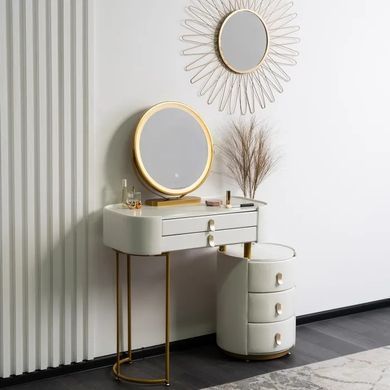Туалетний столик з тумбою MEBEL ELITE SELENA Білий / Золотий фотографія