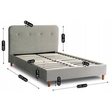 Кровать двуспальная бархатная MEBEL ELITE DENNIS Velvet 120x200 Светло Серый фотография