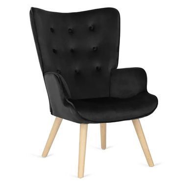 Кресло мягкое бархатное с подставкой для ног MEBEL ELITE LOZANO Velvet Черный фотография