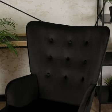 Кресло мягкое бархатное с подставкой для ног MEBEL ELITE LOZANO Velvet Черный фотография