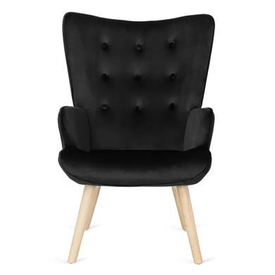 Кресло мягкое бархатное с подставкой для ног MEBEL ELITE LOZANO Velvet Черный фотография
