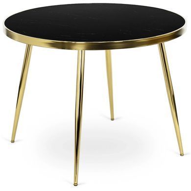 Комплект стола MEBEL ELITE TINGA 100х100 см Черный/золото +4 стулья IRYS Velvet Серый/золото фотография