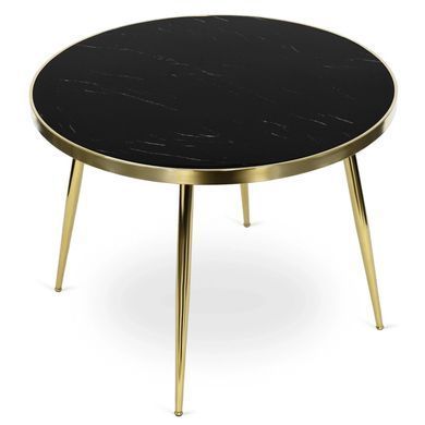 Комплект стола MEBEL ELITE TINGA 100х100 см Черный/золото +4 стулья IRYS Velvet Серый/золото фотография