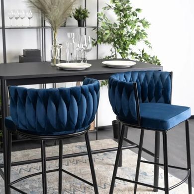 Барный стул бархатный MEBEL ELITE FLORES Velvet темно-синий/черный фотография