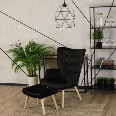 Кресло мягкое бархатное с подставкой для ног MEBEL ELITE LOZANO Velvet Черный фотография