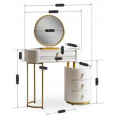 Туалетний столик з тумбою MEBEL ELITE SELENA Білий / Золотий фотографія