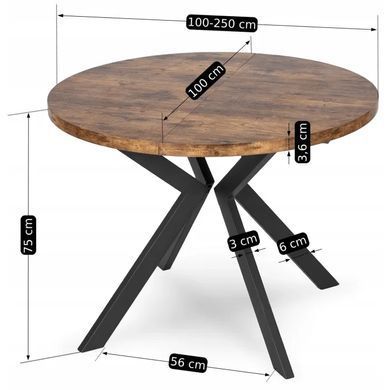 Стіл розкладний круглий MEBEL ELITE LUKAS 100(250)х100 см Дуб рустик фотографія