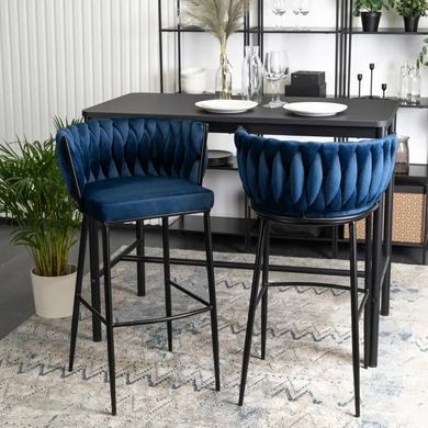 Барный стул бархатный MEBEL ELITE FLORES Velvet темно-синий/черный фотография