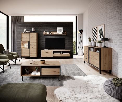 Тумба под телевизор с полкой Perfect Home Нест / Nest 1-дверная с 2 ящиками 1D2S/165 Дуб артизан/антрацит фотография