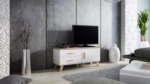 ТВ Тумба LOTTA 1D2S RTV Cama 120 Дуб Сонома / Белый Глянец фотография