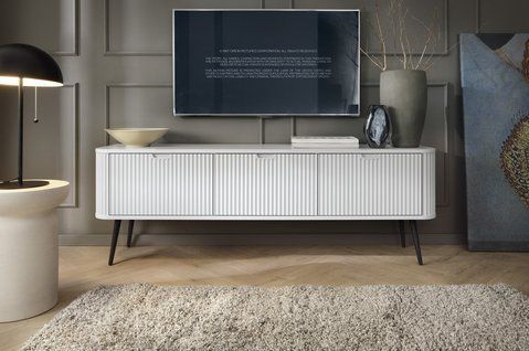 Тумба під телевізор Perfect Home Зова / Zova 3-дверна з чорними ніжками RTV168 Білий фотографія