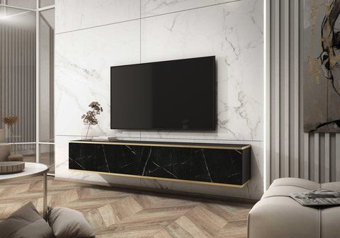 Тумба під телевізор навісна Perfect Home Оро / Oro 3-дверна RTV175 Чорний мармур роял фотографія
