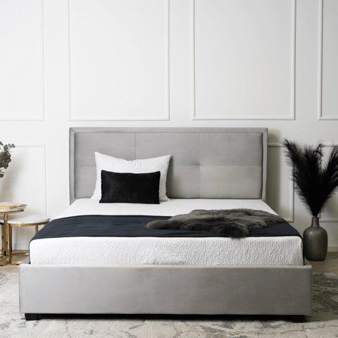 Кровать двуспальная бархатная MEBEL ELITE ANDRE Velvet 160x200 Светло Серый фотография