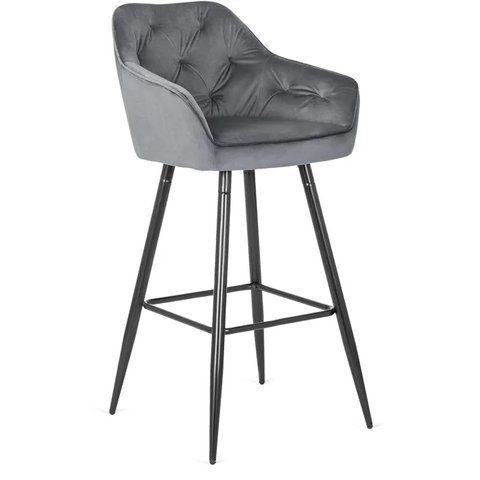 Барный стул бархатный MEBEL ELITE SALEM Velvet серый / черный фотография