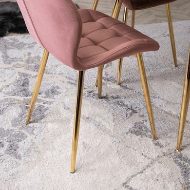 Комплект стіл MEBEL ELITE TINGA 100х100 см Чорний/золото +4 стільці LUCKY Velvet Рожевий/золото фотографія