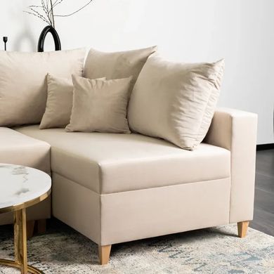 Кутовий диван оксамитовий MEBEL ELITE MARKUS Velvet 238 см Бежевий (правий) фотографія