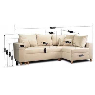 Кутовий диван оксамитовий MEBEL ELITE MARKUS Velvet 238 см Бежевий (правий) фотографія