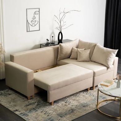 Кутовий диван оксамитовий MEBEL ELITE MARKUS Velvet 238 см Бежевий (правий) фотографія