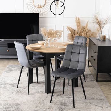 Комплект стол раскладной MEBEL ELITE HARRY 102(142)х102 см Дуб Артизан/ Черный +4 стула PERU Серый фотография