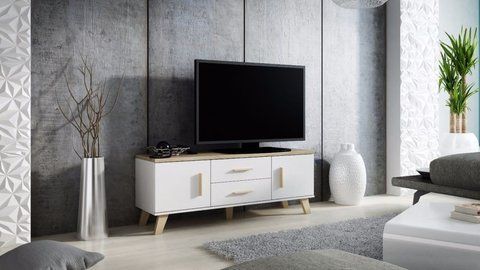 ТВ Тумба LOTTA 2D2S RTV Cama 140 Дуб Сонома / Белый Глянец фотография