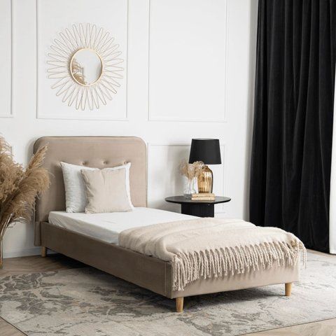 Ліжко оксамитове MEBEL ELITE DENNIS Velvet 90x200 Беж фотографія